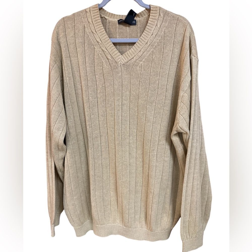 Jones New York Men's Fundamentals Honey V-Neck Sweater Linen & Cotton NWT L